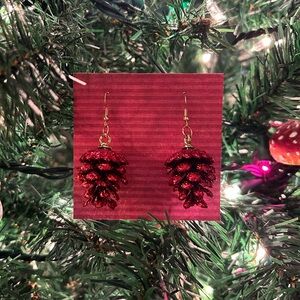 Red Glitter Pinecone Earrings